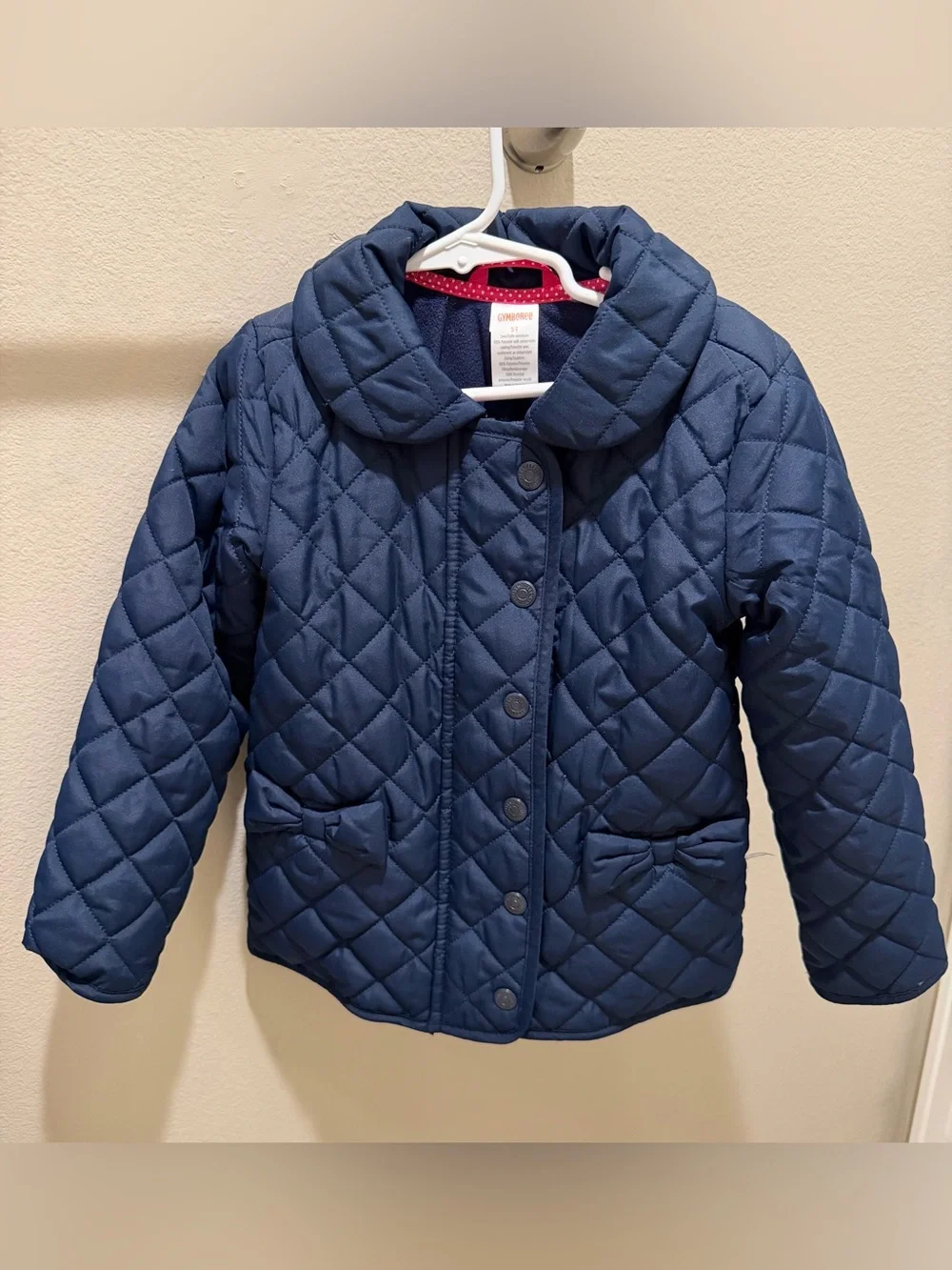 Gymboree Navy Quilted Puffer Jacket with Bow Pockets